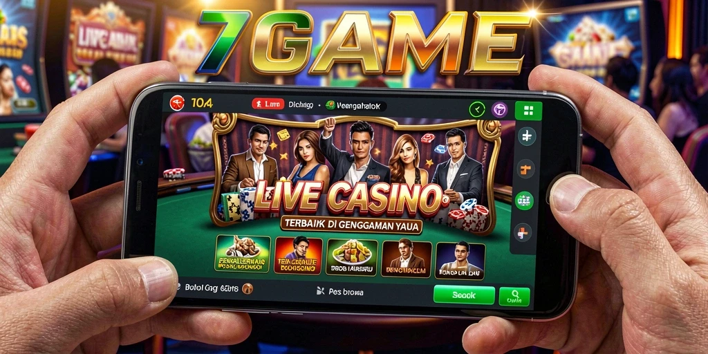 Screenshot gameplay Live Casino dengan dealer dan pemain yang berinteraksi.