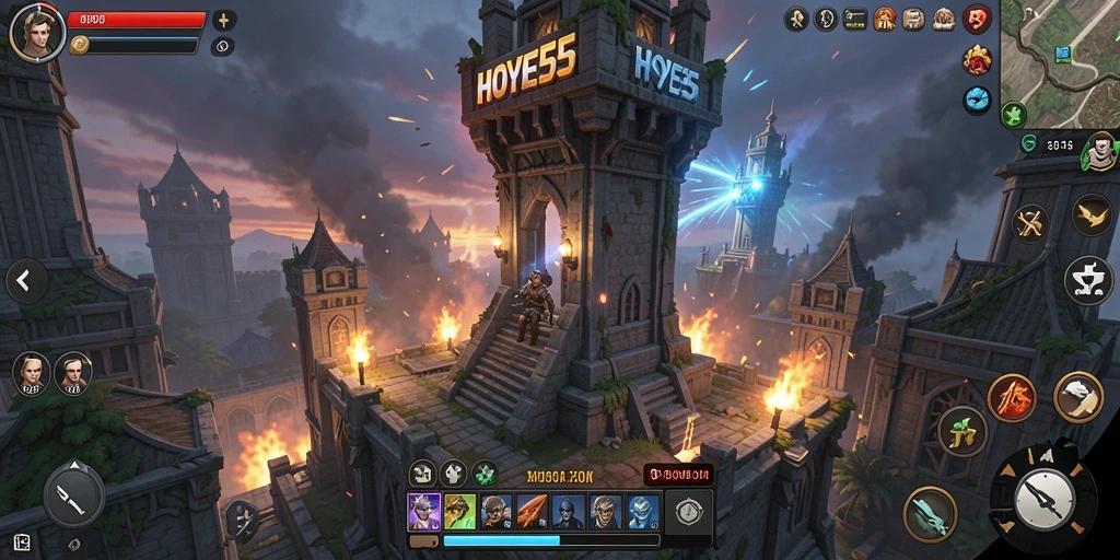 Tangkapan layar menampilkan aksi seru di HOYE55 dengan strategi Tower Defense.