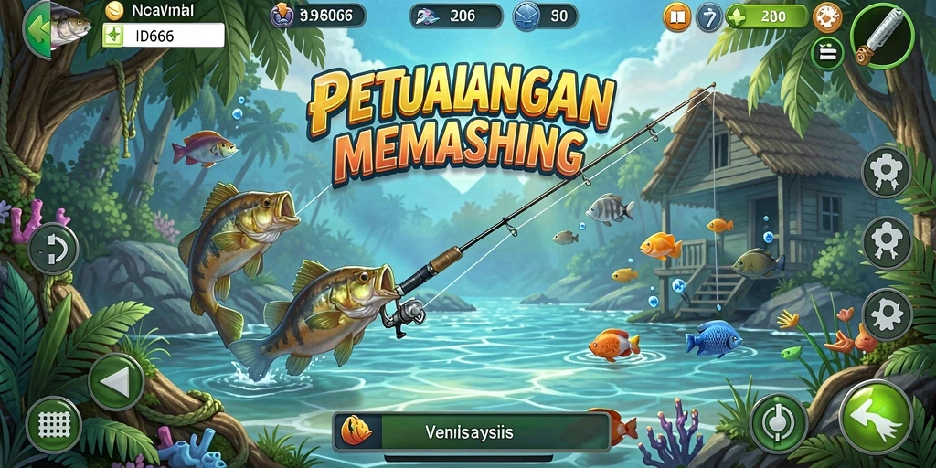 Screenshot gameplay ID66 yang menunjukkan aksi memancing yang menegangkan.
