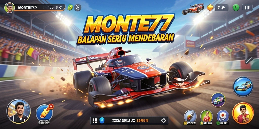 Tangkapan layar gameplay MONTE77 menunjukkan balapan yang seru dan intens.