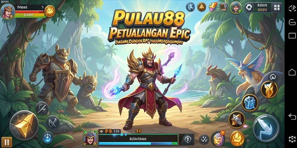 Tampilan gameplay dinamis dan menegangkan dalam PULAU88, penuh aksi RPG.